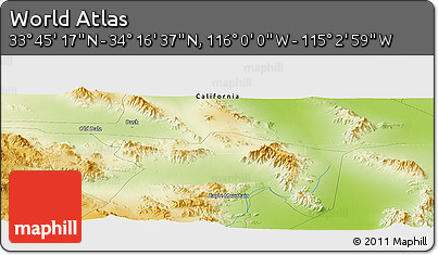 Physical Panoramic Map of the Area around 34° 0' 57" N, 115° 31' 30" W