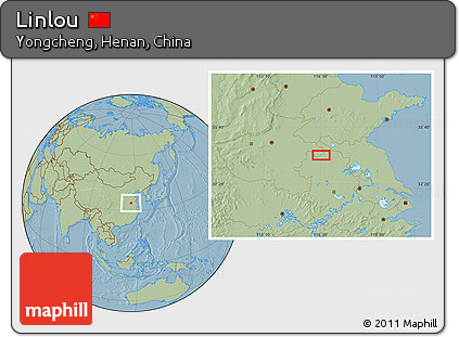 Savanna Style Location Map of Linlou, hill shading