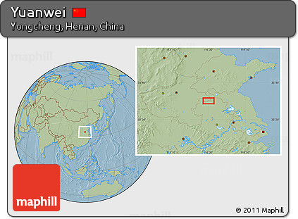 Savanna Style Location Map of Yuanwei, hill shading