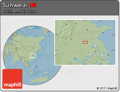 Savanna Style Location Map of Sunweizi, hill shading