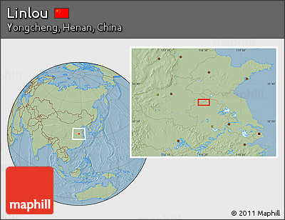 Savanna Style Location Map of Linlou, hill shading