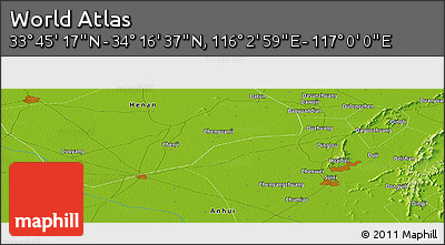 Physical Panoramic Map of the Area around 34° 0' 57" N, 116° 31' 30" E