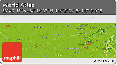 Physical Panoramic Map of the Area around 34° 0' 57" N, 116° 31' 30" E