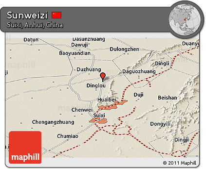 Shaded Relief Panoramic Map of Sunweizi