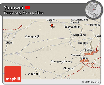 Shaded Relief Panoramic Map of Yuanwei