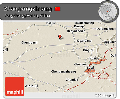 Shaded Relief Panoramic Map of Zhangxingzhuang