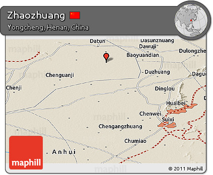 Shaded Relief Panoramic Map of Zhaozhuang