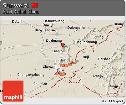 Shaded Relief Panoramic Map of Sunweizi