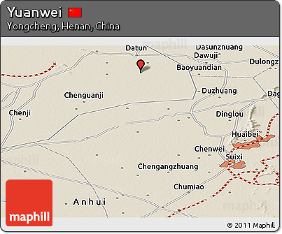 Shaded Relief Panoramic Map of Yuanwei