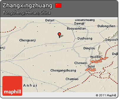 Shaded Relief Panoramic Map of Zhangxingzhuang