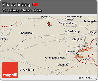 Shaded Relief Panoramic Map of Zhaozhuang