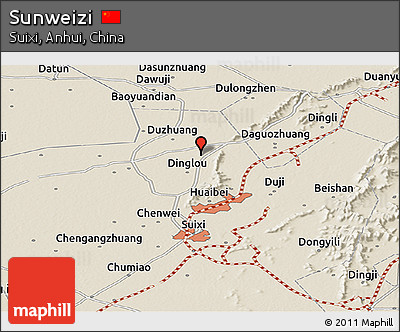 Shaded Relief Panoramic Map of Sunweizi