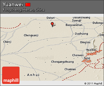 Shaded Relief Panoramic Map of Yuanwei