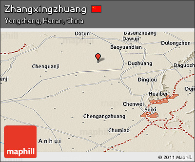 Shaded Relief Panoramic Map of Zhangxingzhuang