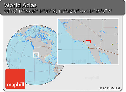 Gray Location Map of the Area around 34° 0' 57" N, 117° 13' 29" W