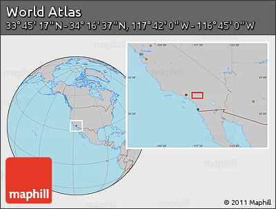 Gray Location Map of the Area around 34° 0' 57" N, 117° 13' 29" W