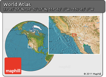Satellite Location Map of the Area around 34° 0' 57" N, 117° 13' 29" W