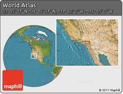 Satellite Location Map of the Area around 34° 0' 57" N, 117° 13' 29" W