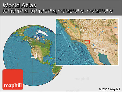 Satellite Location Map of the Area around 34° 0' 57" N, 117° 13' 29" W