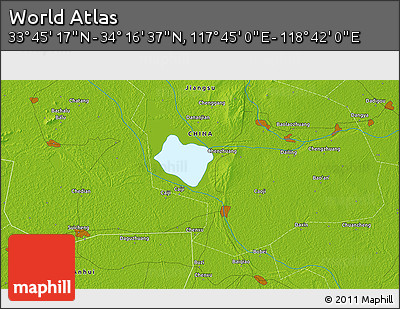 Physical 3D Map of the Area around 34° 0' 57" N, 118° 13' 29" E