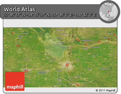 Satellite 3D Map of the Area around 34° 0' 57" N, 118° 13' 29" E