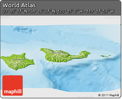 Physical 3D Map of the Area around 34° 0' 57" N, 119° 46' 30" W