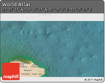 Satellite 3D Map of the Area around 34° 0' 57" N, 11° 7' 30" E