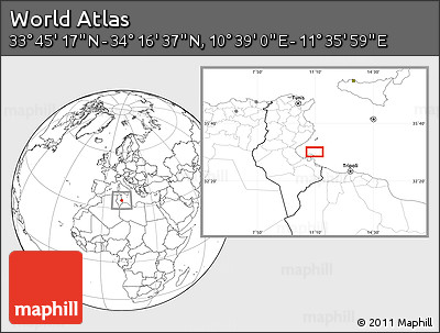 Blank Location Map of the Area around 34° 0' 57" N, 11° 7' 30" E