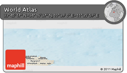 Shaded Relief Panoramic Map of the Area around 34° 0' 57" N, 11° 7' 30" E