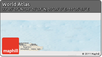 Shaded Relief Panoramic Map of the Area around 34° 0' 57" N, 11° 7' 30" E