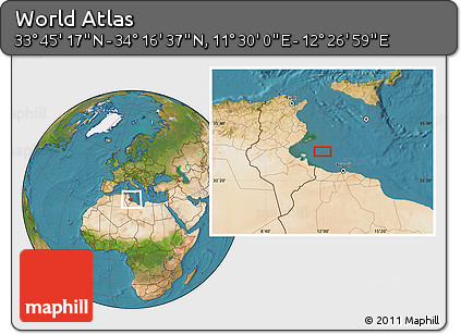 Satellite Location Map of the Area around 34° 0' 57" N, 11° 58' 29" E