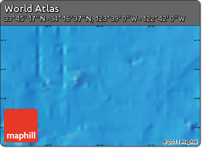 Physical Map of the Area around 34° 0' 57" N, 123° 10' 30" W
