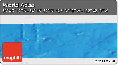 Shaded Relief Panoramic Map of the Area around 34° 0' 57" N, 123° 10' 30" W