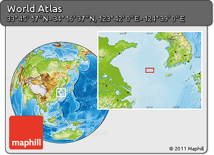Physical Location Map of the Area around 34° 0' 57" N, 124° 10' 30" E