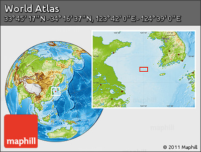 Physical Location Map of the Area around 34° 0' 57" N, 124° 10' 30" E