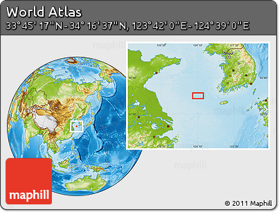 Physical Location Map of the Area around 34° 0' 57" N, 124° 10' 30" E