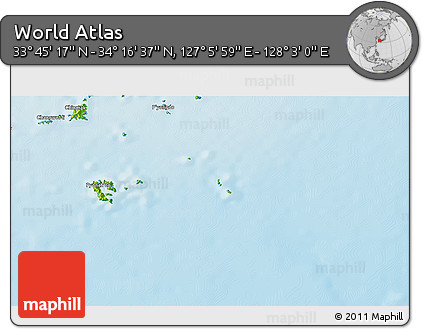 Physical 3D Map of the Area around 34° 0' 57" N, 127° 34' 30" E