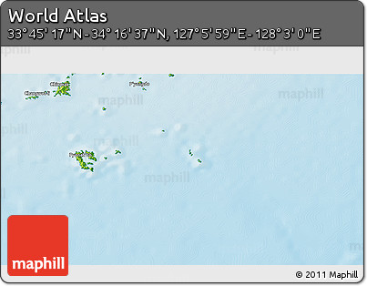 Physical 3D Map of the Area around 34° 0' 57" N, 127° 34' 30" E