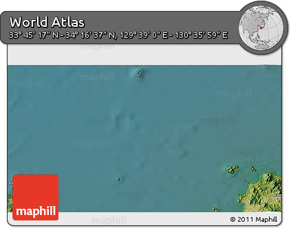 Satellite 3D Map of the Area around 34° 0' 57" N, 130° 7' 30" E