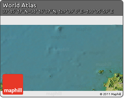 Satellite 3D Map of the Area around 34° 0' 57" N, 130° 7' 30" E