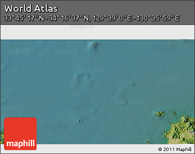 Satellite 3D Map of the Area around 34° 0' 57" N, 130° 7' 30" E