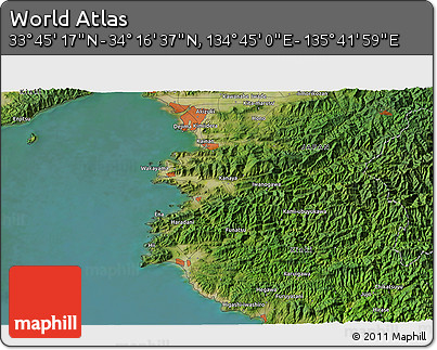 Satellite 3D Map of the Area around 34° 0' 57" N, 135° 13' 29" E