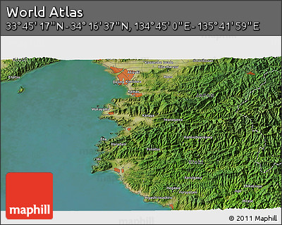 Satellite 3D Map of the Area around 34° 0' 57" N, 135° 13' 29" E