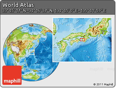 Physical Location Map of the Area around 34° 0' 57" N, 135° 13' 29" E
