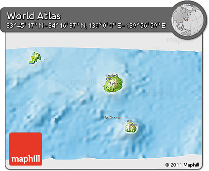 Physical 3D Map of the Area around 34° 0' 57" N, 139° 28' 29" E