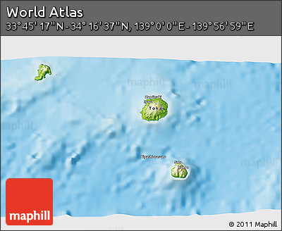 Physical 3D Map of the Area around 34° 0' 57" N, 139° 28' 29" E
