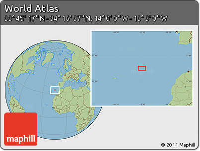 Savanna Style Location Map of the Area around 34° 0' 57" N, 13° 31' 30" W