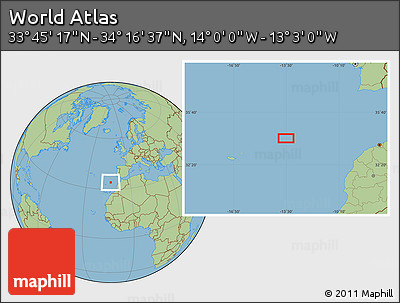Savanna Style Location Map of the Area around 34° 0' 57" N, 13° 31' 30" W