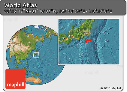 Satellite Location Map of the Area around 34° 0' 57" N, 140° 19' 29" E
