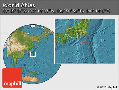 Satellite Location Map of the Area around 34° 0' 57" N, 140° 19' 29" E